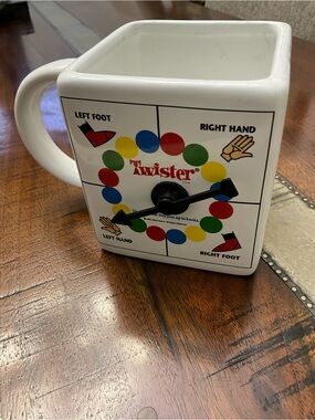Twister Ceramic Game Spinner Mug - White with Red Blue Green Yellow